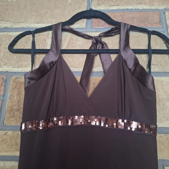 Taboo Vintage Y2K Espresso Brown Asymmetrical Hem Halter Mini Dress M - Picture 4 of 9